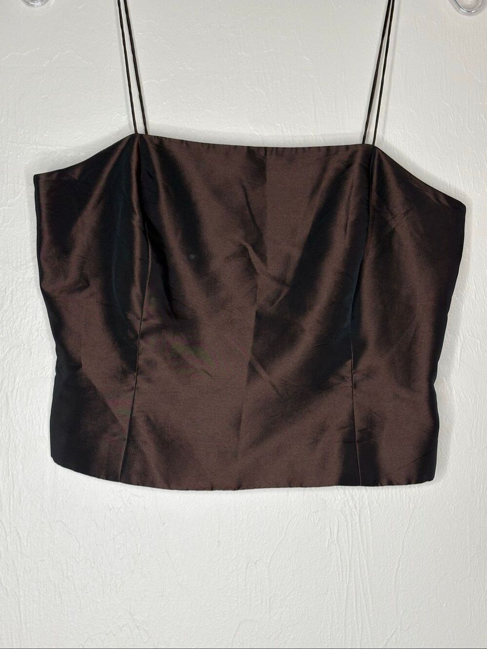 Ann Taylor Brown Satin Corset Camisole Top Spaghetti Strap Size 6 Y2K-217